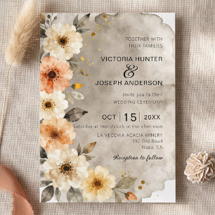 Waterverf Terracotta Beige Bloemrijke Herfst Bruil Kaart