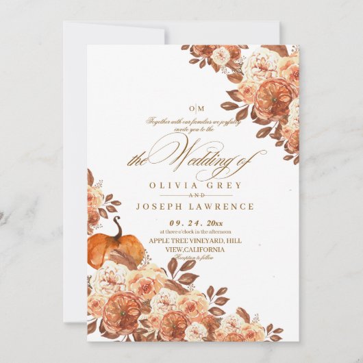 Waterverf Terracotta Bloemen Boho Rustiek Huwelijk Kaart (Voorkant)