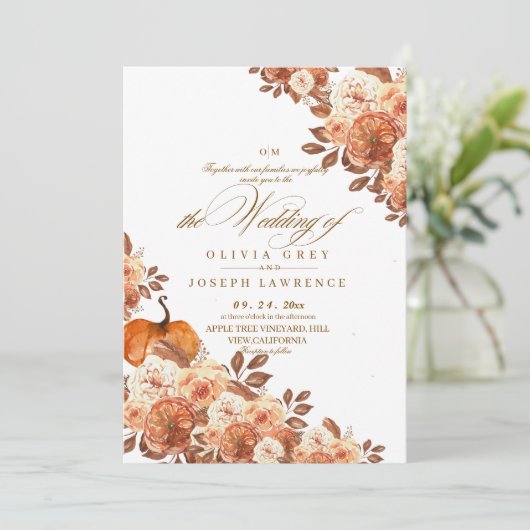 Waterverf Terracotta Bloemen Boho Rustiek Huwelijk Kaart (Staand voorkant)