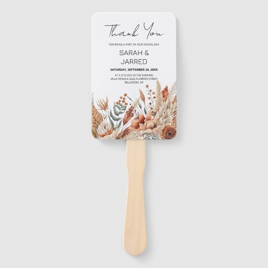 Waterverf Terracotta Bloemen Bruiloft Handwaaier (Voorkant)