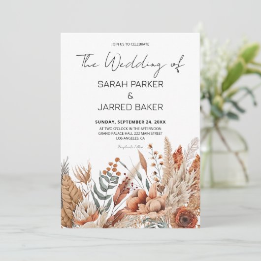 Waterverf Terracotta Bloemen Bruiloft Kaart (Staand voorkant)