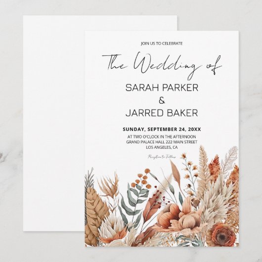 Waterverf Terracotta Bloemen Bruiloft Kaart (Voorkant / Achterkant)