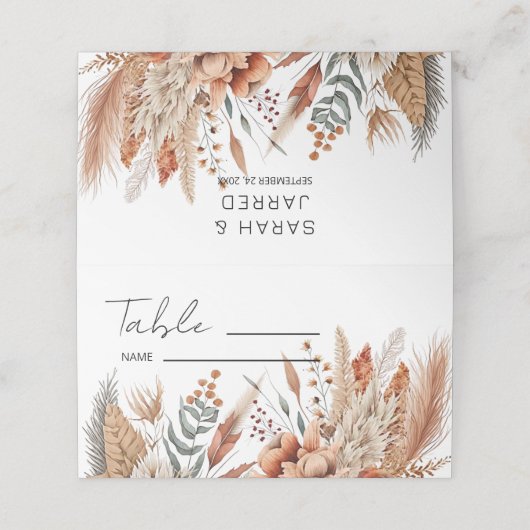 Waterverf Terracotta Bloemen Bruiloft Plaatskaartje (Buitenkant ongevouwen)