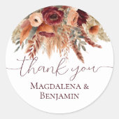 Waterverf Terracotta Bloemen Pampas Bedankt Ronde Sticker (Voorkant)