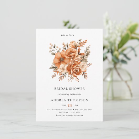 Waterverf Terracotta | Bloemen Vrijgezellenfeest Kaart (Staand voorkant)