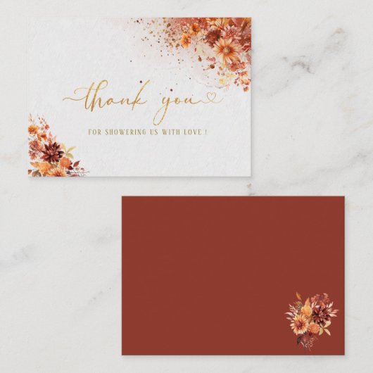 Waterverf terracotta bloemengoud dank u notitiekaartje (Voorkant / Achterkant)