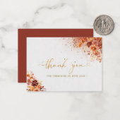 Waterverf terracotta bloemengoud dank u notitiekaartje (Voorkant / Achterkant in situ)