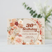 Waterverf terracotta bordeaux blush 30e verjaardag bedankkaart (Staand voorkant)