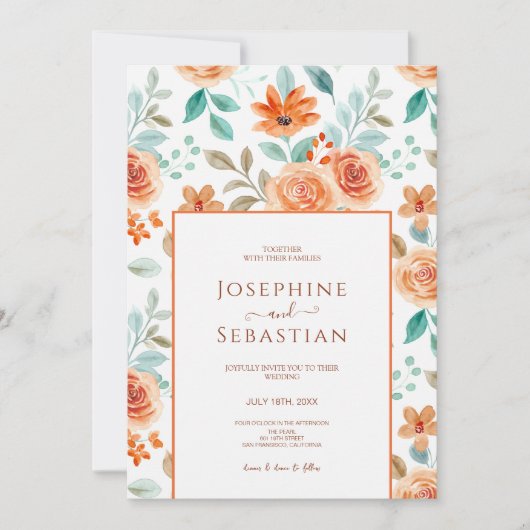 Waterverf Terracotta Burnt Sinaasappel Bloemen Bru Kaart (Voorkant)