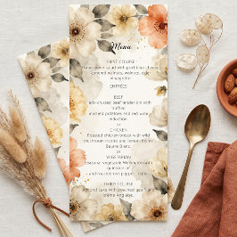 Waterverf Terracotta en Perzik Bloemige Bruiloft Menu