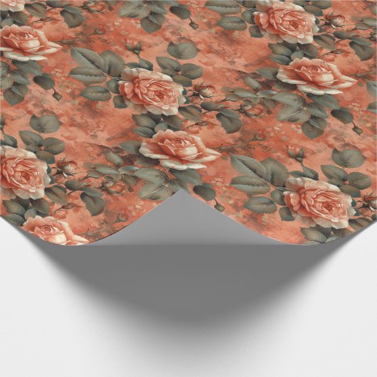  waterverf terracotta Engelse rozen koper Cadeaupapier (Hoek)