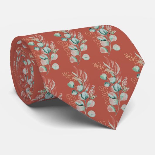 Waterverf Terracotta Eucalyptus Greenery Pattern Stropdas (Opgerold)