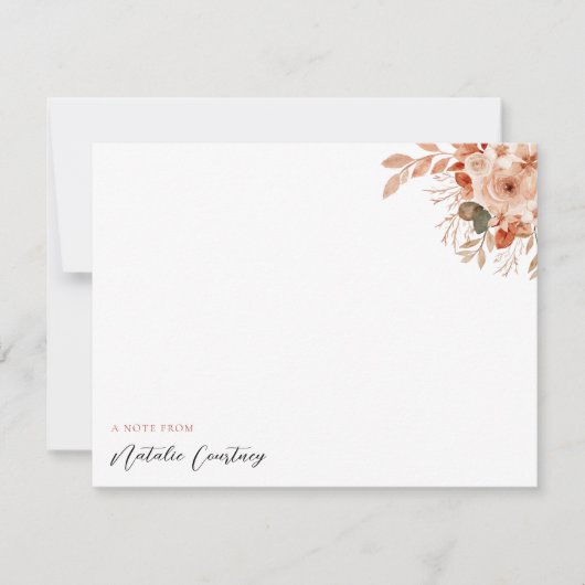 Waterverf Terracotta Flowers Foliage Script Note Notitiekaartje (Voorkant)