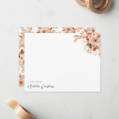 Waterverf Terracotta Flowers Foliage Script Note Notitiekaartje (Voorkant / Achterkant in situ)