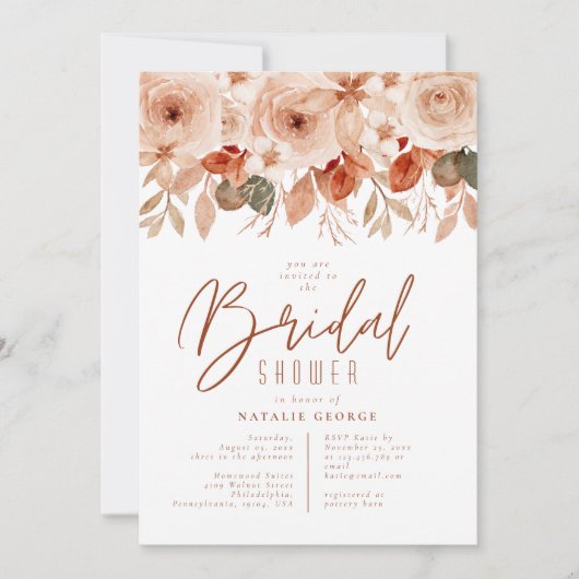 Waterverf Terracotta Flowers Herfst Vrijgezellenfe Kaart (Voorkant)