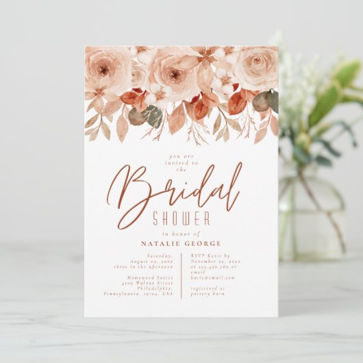 Waterverf Terracotta Flowers Herfst Vrijgezellenfe Kaart (Staand voorkant)