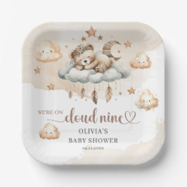 Waterverf terracotta ivoren wolk negen teddybeer papieren bordje