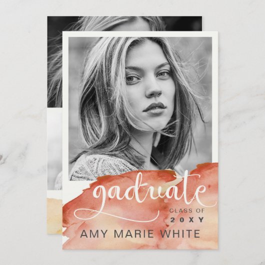 Waterverf Terracotta Script Photo Afstuderen Kaart (Voorkant / Achterkant)