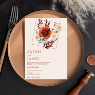 Waterverf Terracotta Wildflower Modern Bruiloft Kaart