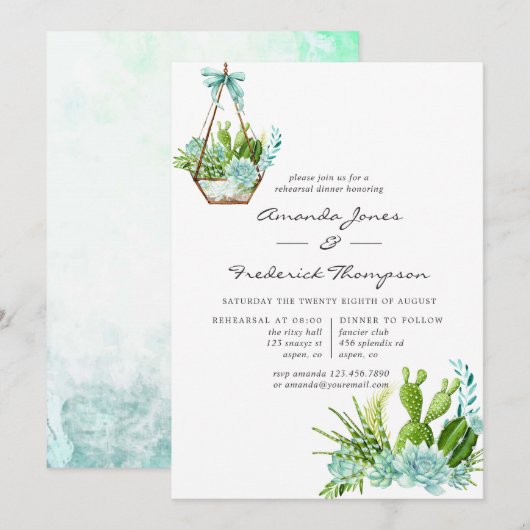 Waterverf Terrarium Succulents repesal Dinner Kaart (Voorkant / Achterkant)