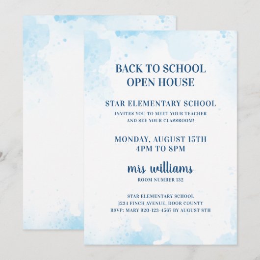 Waterverf Terug naar Uitnodiging om school te open (Voorkant / Achterkant)