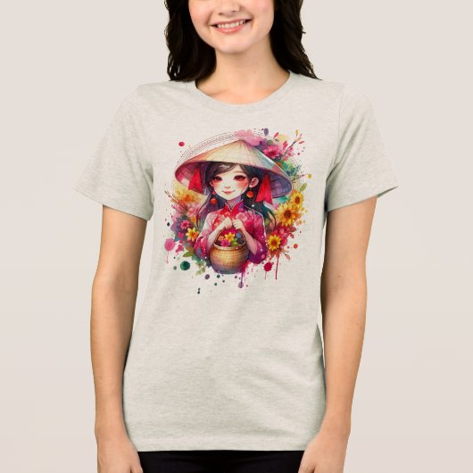 Waterverf Tet Girl Tri-Blend Shirt (Voorkant)