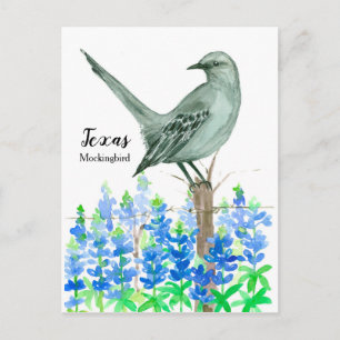 Waterverf Texas Mockingbird Bluebonnet Briefkaart