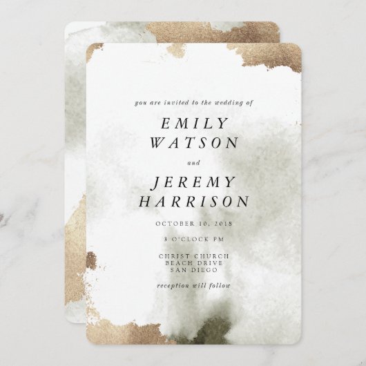 Waterverf Texture Gray Marble Wedding Invitation Kaart (Voorkant / Achterkant)