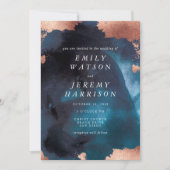 Waterverf Texture Moody Navy Wedding Invitation Kaart (Voorkant)