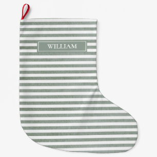 Waterverf Texture Sage Green Stripes Personalized Grote Kerstsok