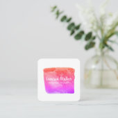 Waterverf textuur kleurrijk vierkant roze vierkante visitekaartje (Staand voorkant)