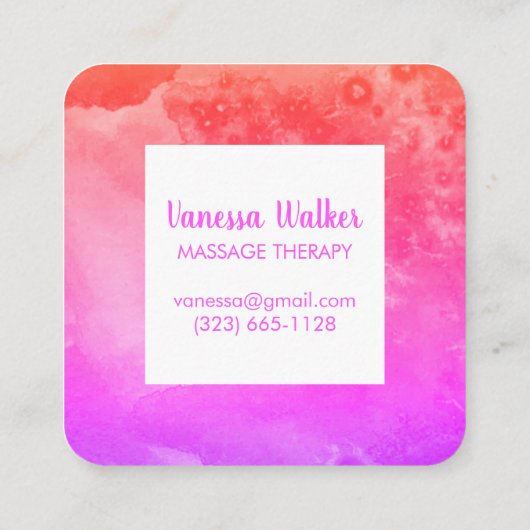 Waterverf textuur kleurrijk vierkant roze vierkante visitekaartje (Achterkant)