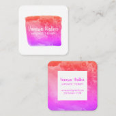 Waterverf textuur kleurrijk vierkant roze vierkante visitekaartje (Voorkant / Achterkant)
