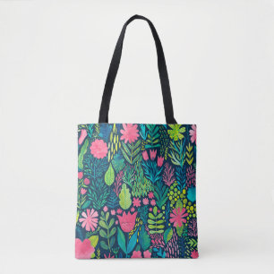 Waterverf textuur met bloemen en planten. Floral Tote Bag