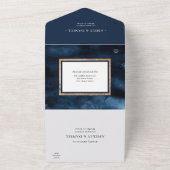 Waterverf Textuur Moody Navy Blauw Roze Bruiloft All In One Uitnodiging (Buitenkant)