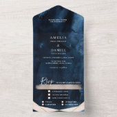 Waterverf Textuur Moody Navy Blauw Roze Bruiloft All In One Uitnodiging (Binnen)