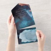 Waterverf Textuur Moody Roze Goud Navy Trouwen All In One Uitnodiging (Afscheurbaar)