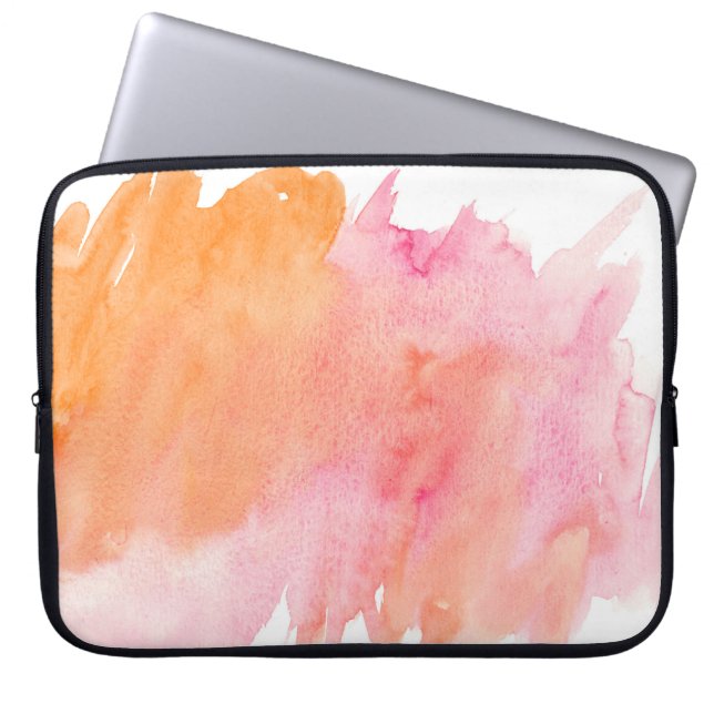 Waterverf textuur roze sinaasappel laptop sleeve (Voorkant)