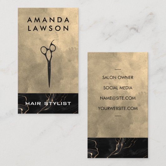 Waterverf textuur | Zwarte inkt | Schaar Visitekaartje (Voorkant / Achterkant)