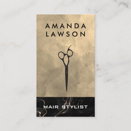 Waterverf textuur | Zwarte inkt | Schaar Visitekaartje (Voorkant)