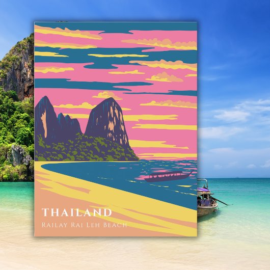 Waterverf Thailand Beach Travel Art Deco Briefkaart