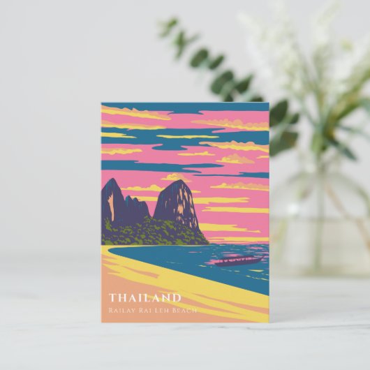 Waterverf Thailand Beach Travel Art Deco Briefkaart (Staand voorkant)