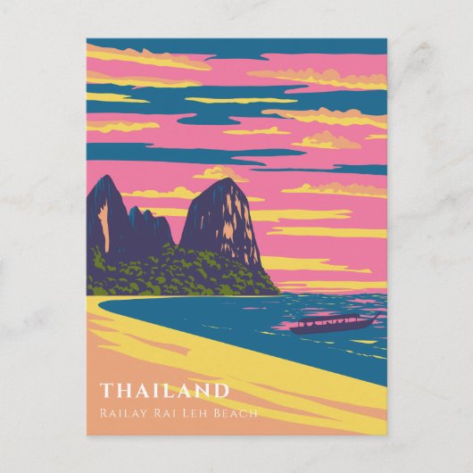 Waterverf Thailand Beach Travel Art Deco Briefkaart (Voorkant)