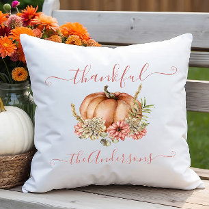 Waterverf Thankful Autumn Herfst Pumpkin Floral Kussen