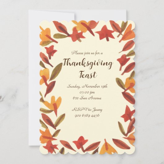 Waterverf Thanksgiving Aangepaste uitnodigingskaar Kaart (Voorkant)