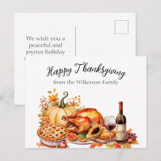 Waterverf Thanksgiving Briefkaart (Voorkant / Achterkant)