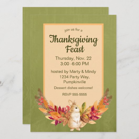 Waterverf Thanksgiving Bunny, eikels, bessen Kaart (Voorkant / Achterkant)