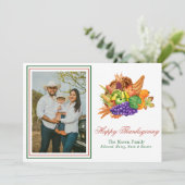 Waterverf Thanksgiving Cornucopia Foto Feestdagenkaart (Staand voorkant)