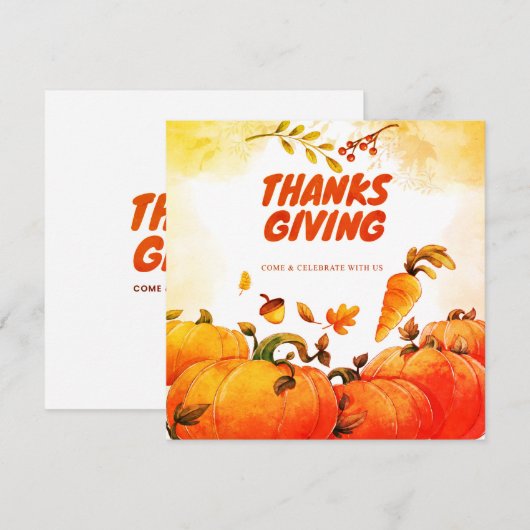 Waterverf Thanksgiving Cute Pumpkin Kaart (Voorkant / Achterkant)