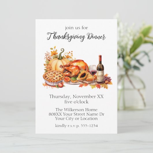 Waterverf Thanksgiving-diner Kaart (Staand voorkant)